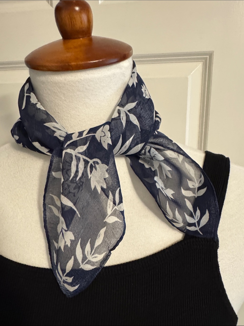 Sheer Navy Floral Neck Scarf - Women's Accessory